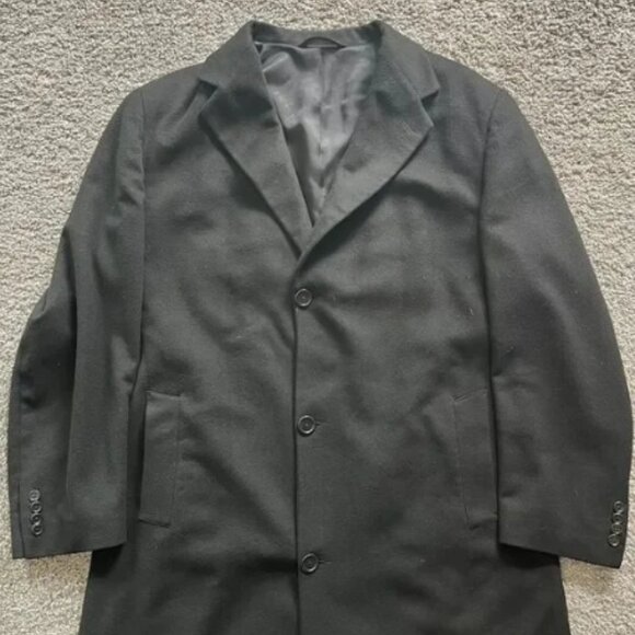 Jack Victor 100% Cashmere Topcoat Overcoat Black Mens 42L Lanificio Fedora Italy - Picture 2 of 9